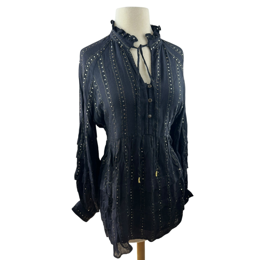 by Anthropologie Quinn Sequined Tunic Blouse Shimmer Small Witchy Whimsigoth - Picture 15 of 16